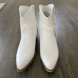 White fringe booties
